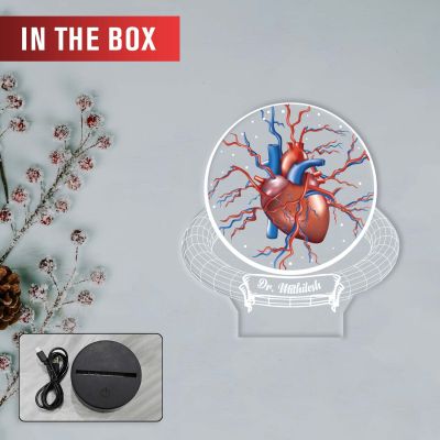 Personalized Anatomical Heart 3D LED Night Light Medical Desk Lamp Gift for Cardiologists, & Heart Surgeon 7 Color Changing Acrylic Lamp for Office, Study Table & Clinic Decor